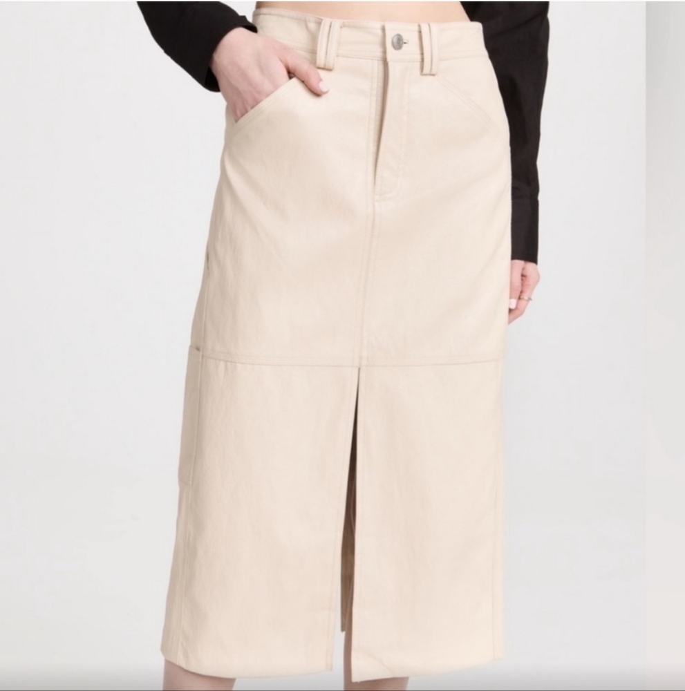 ALC RTR Alden Ivory Faux Leather Midi Pencil Skirt Front And Back Slit Size 2